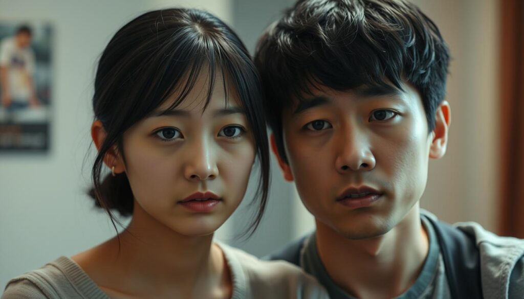 A candid snapshot of a tense, yet introspective moment between two young Japanese-looking individuals. The foreground depicts a thoughtful, pensive woman with a slightly guarded expression, conveying the complexities of an ISTP personality. Her companion, a man with a concerned yet empathetic demeanor, appears to be navigating the nuances of their relationship. The middle ground is softly lit, creating an atmosphere of intimacy and vulnerability. The background is slightly blurred, subtly directing the viewer's focus to the central figures and their deeply personal exchange. Capturing the authenticity of real-life relationship dynamics, this image aims to visually illustrate the challenges and insights explored in the article's "ISTP female relationship" section.