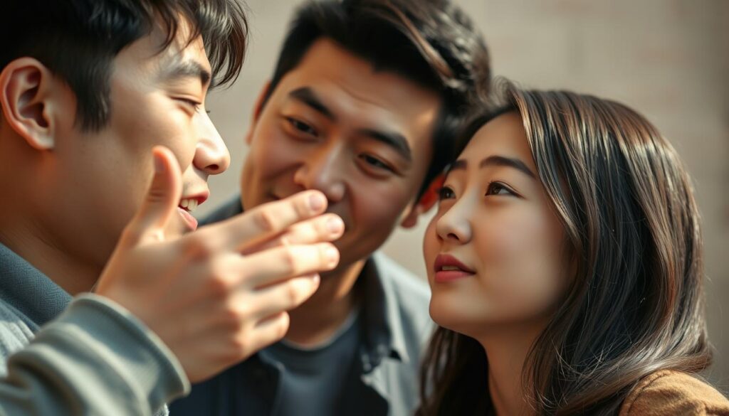 A close-up shot of two young Japanese-looking individuals, a man and a woman, engaged in direct and open communication. The man is leaning in, his expression earnest, as he gestures emphatically. The woman is facing him, her gaze fixed on his face, suggesting an attentive and receptive stance. The lighting is warm and natural, with soft shadows that highlight the intimacy of the moment. The background is slightly blurred, keeping the focus on the couple's interaction. The scene conveys a sense of genuine connection and the benefits of direct, honest communication in a romantic context. A close-up shot of two young Japanese-looking individuals, a man and a woman, engaged in direct and open communication. The man is leaning in, his expression earnest, as he gestures emphatically. The woman is facing him, her gaze fixed on his face, suggesting an attentive and receptive stance. The lighting is warm and natural, with soft shadows that highlight the intimacy of the moment. The background is slightly blurred, keeping the focus on the couple's interaction. The scene conveys a sense of genuine connection and the benefits of direct, honest communication in a romantic context.