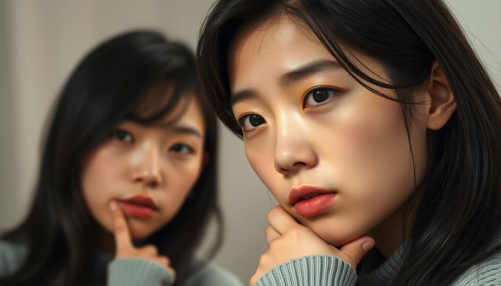 A meticulously crafted portrait of thoughtful INTJ individuals, captured in a serene, contemplative setting. The subjects, young Japanese-looking models with dark hair, are framed against a minimalist background, their gazes introspective and their expressions conveying a deep sense of logical reasoning. Soft, natural lighting illuminates their features, highlighting the focus and intensity in their eyes as they engage in intellectual discourse. The composition emphasizes the subjects' core traits - analytical, independent, and strategic - creating an image that embodies the essence of the "INTJ's fundamental characteristics and qualities" discussed in the article.