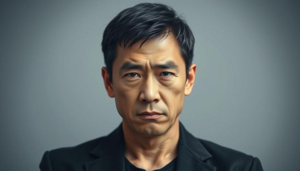 A portrait of a stern-faced man with a critical expression, his brow furrowed and lips pursed in disapproval. He stands in the foreground, his body language radiating an air of judgement and dismissiveness. The background is slightly blurred, suggesting a minimalist, muted setting that focuses all attention on the figure. The lighting is soft and even, creating subtle shadows that emphasize the man's angular features. His appearance is that of a young, Japanese-looking individual with dark hair, captured in a realistic photographic style. A portrait of a stern-faced man with a critical expression, his brow furrowed and lips pursed in disapproval. He stands in the foreground, his body language radiating an air of judgement and dismissiveness. The background is slightly blurred, suggesting a minimalist, muted setting that focuses all attention on the figure. The lighting is soft and even, creating subtle shadows that emphasize the man's angular features. His appearance is that of a young, Japanese-looking individual with dark hair, captured in a realistic photographic style.