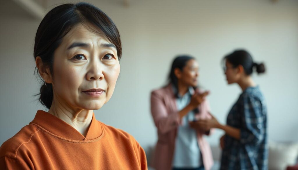 A serene Japanese woman with a calm, focused gaze stands in the foreground, her expressive face and body language conveying deep empathy and active listening. In the middle ground, two people of diverse backgrounds engage in an earnest, emotional conversation, their gestures and postures mirroring one another as they connect on a profound level. The background blurs softly, hinting at a harmonious, harmonious environment that fosters open and meaningful communication. Soft, indirect lighting imbues the scene with a sense of warmth and understanding, capturing the essence of an ENFJ's exceptional communication skills and innate ability to forge meaningful connections.