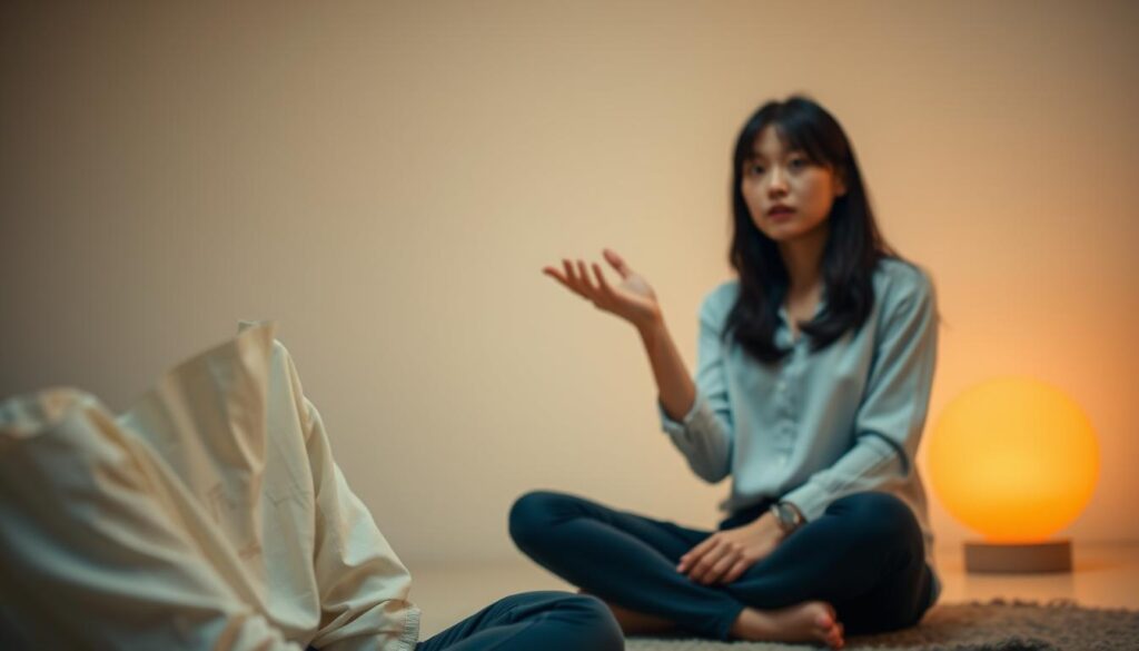 A serene, contemplative scene depicting the contrast between analytical and emotional decision-making. In the foreground, a young Japanese woman with a pensive expression sits cross-legged, deep in thought. Her gaze is intense, yet her posture is relaxed. In the middle ground, another woman with a softer, more expressive demeanor gestures emphatically, conveying a sense of intuitive understanding. The background is minimalist, allowing the figures to take center stage. Soft, warm lighting imbues the scene with a sense of introspection and clarity. The overall atmosphere is one of balanced introspection, inviting the viewer to explore the nuances of intuitive and rational judgment.