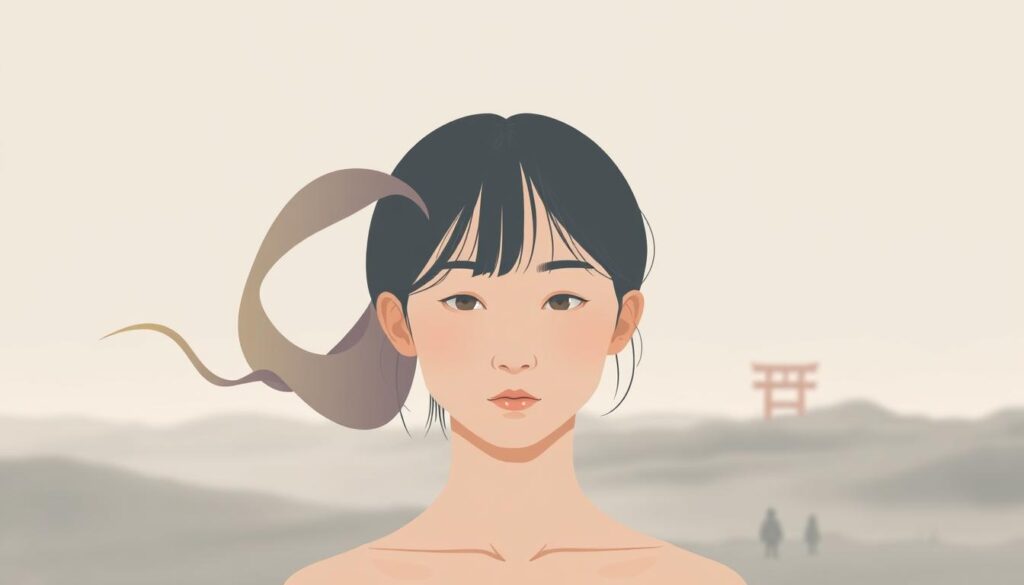A serene, minimalist illustration of the ISFP personality type within the MBTI framework. The foreground features a young, Japanese-looking individual with delicate features and a pensive, introspective expression, capturing the sensitive and artistic nature of the ISFP. The middle ground depicts abstract, flowing shapes in muted tones, representing the ISFP's creative energy and inner world. The background is a softly blurred, subtly textured landscape, conveying a sense of calm and tranquility that aligns with the ISFP's preference for a harmonious, sensory-driven environment. The overall composition has a polished, photorealistic quality, inviting the viewer to contemplate the nuanced positioning of the ISFP within the MBTI typology.