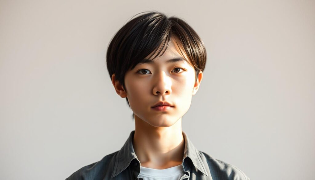 A well-lit, realistic portrait of a young Japanese person with dark hair, showcasing the strengths and weaknesses of the ESTJ-T personality type. The subject stands in a neutral pose against a clean, minimalist background, allowing the viewer to focus on their facial features and expressions. The image captures the subject's determined, organized, and practical nature, while also hinting at their potential struggles with flexibility and emotional sensitivity. Soft, warm lighting accentuates the subject's features, creating a sense of depth and dimension. The overall composition is balanced and visually appealing, making it an effective illustration for the "ESTJ-T型の長所と短所" section of the article.