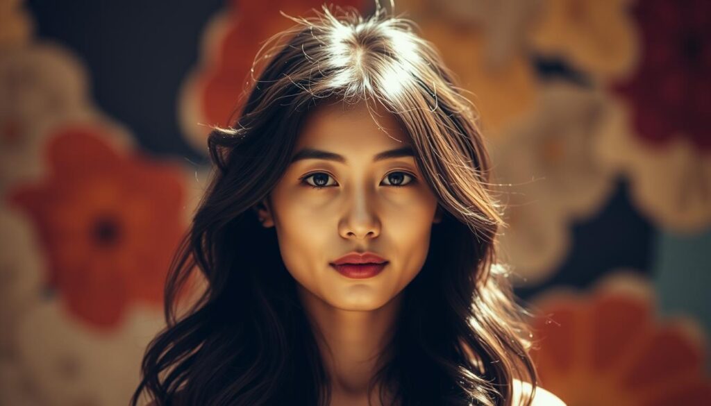 A young Japanese woman stands confidently, her expression serene yet determined. Warm lighting illuminates her face, highlighting her delicate features and dark, flowing hair. In the background, a blend of abstract shapes and colors represent her journey of self-growth, the layers and intricacies of her personal development. The scene conveys a sense of introspection, balance, and the power of self-expression, capturing the essence of the "Approach to Self-Expression and Growth" section of the article. A young Japanese woman stands confidently, her expression serene yet determined. Warm lighting illuminates her face, highlighting her delicate features and dark, flowing hair. In the background, a blend of abstract shapes and colors represent her journey of self-growth, the layers and intricacies of her personal development. The scene conveys a sense of introspection, balance, and the power of self-expression, capturing the essence of the "Approach to Self-Expression and Growth" section of the article.