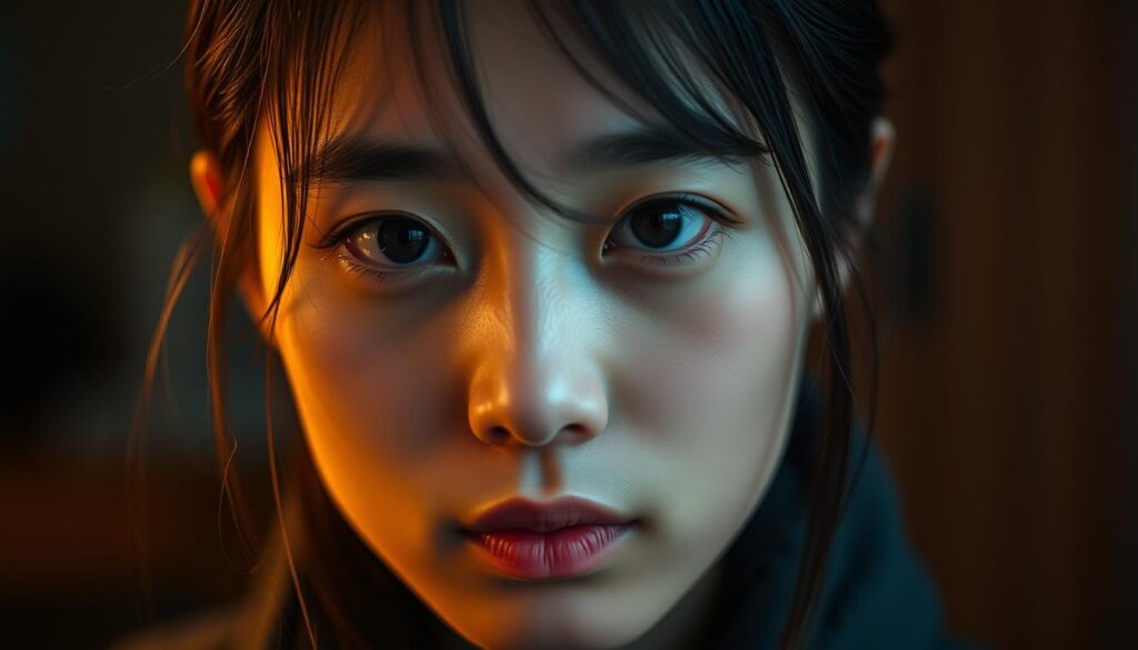 A young Japanese woman with a deep, empathetic gaze gazes tenderly at the viewer, her expressive face conveying a profound sense of emotional connection and understanding. Soft, warm lighting illuminates her delicate features, evoking a serene, introspective mood. The background is subtly blurred, allowing the viewer to focus solely on the model's captivating presence and her ability to deeply connect with and empathize with others.