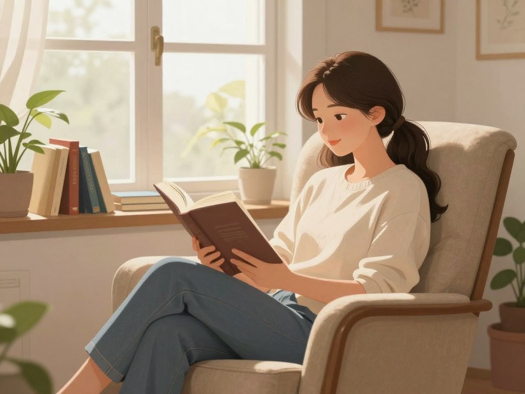 静かに読書を楽しむINFJ-A型の女性