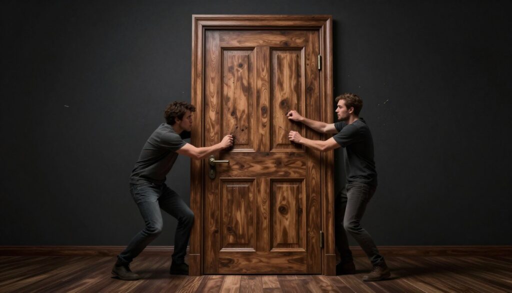 ドアスラム現象を象徴的に表現するイメージ