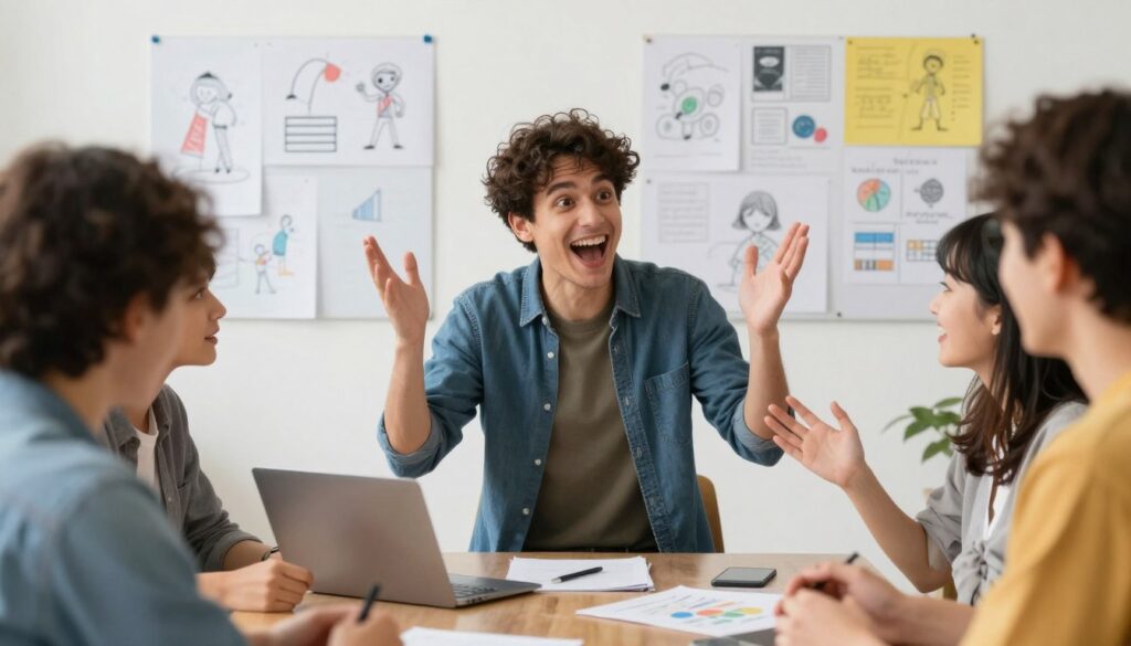 活発に議論し、アイデアを共有するENTPのイメージ