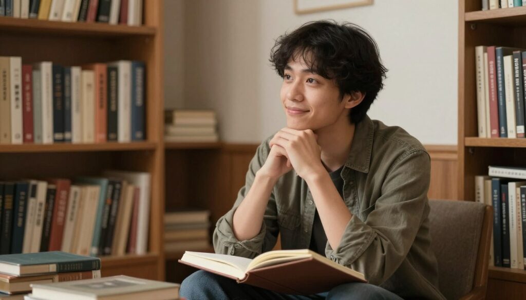 静かに本を読みながら深く思考するINTPのイメージ