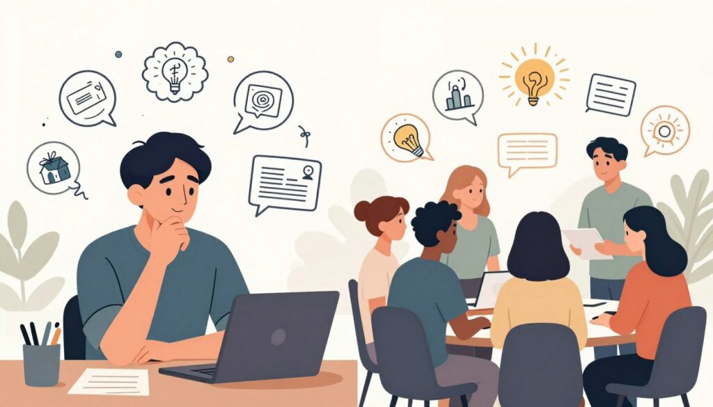 対照的な思考スタイルを表現するイメージ