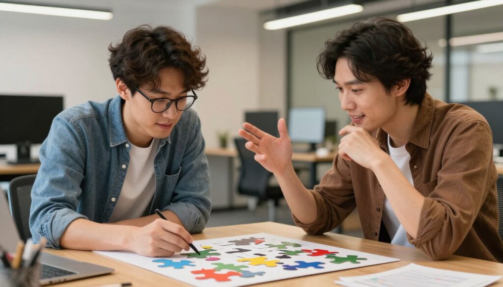 INTPとENTPが協力している様子を表現する図