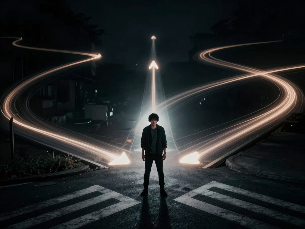 未来への不安と現在の間で葛藤するINFJ-Tを表現