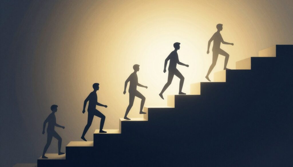 成長と自己実現を表現する上昇するグラフとステップ