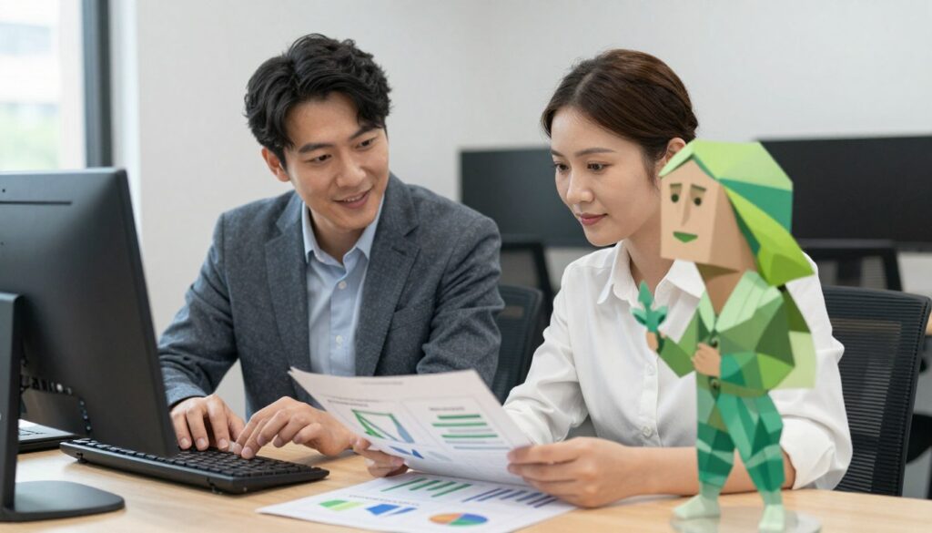 INTJとINFPが仕事で協力している様子、それぞれの強みを活かしている