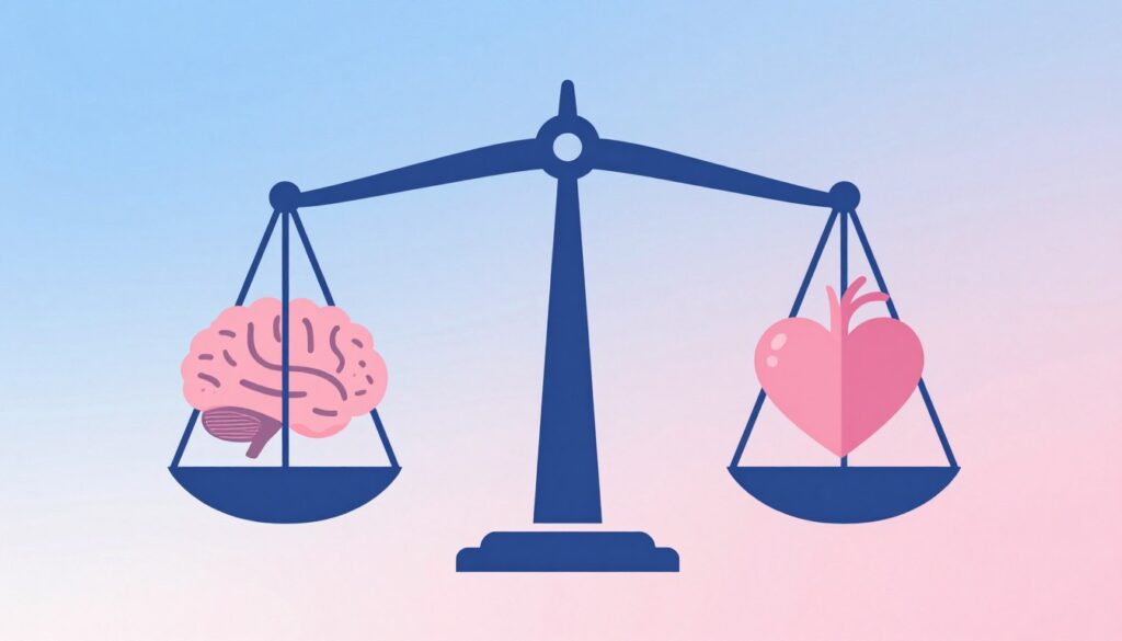 強みと弱みのバランスを表現した天秤のイラスト