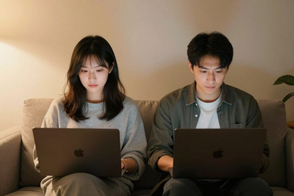 INTPとINTJのカップルが静かに寄り添っている様子