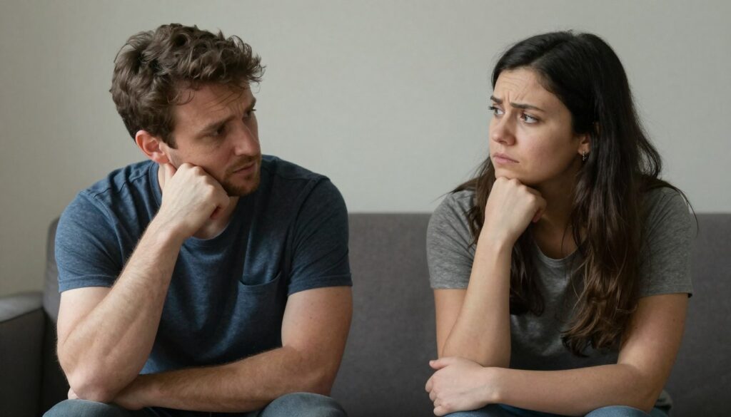 課題に向き合うカップルのイメージ