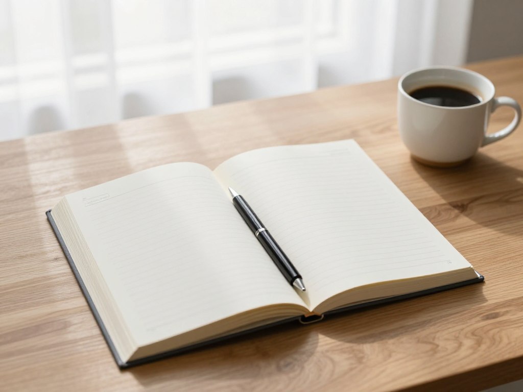 ジャーナルとプランナーで振り返りをする様子