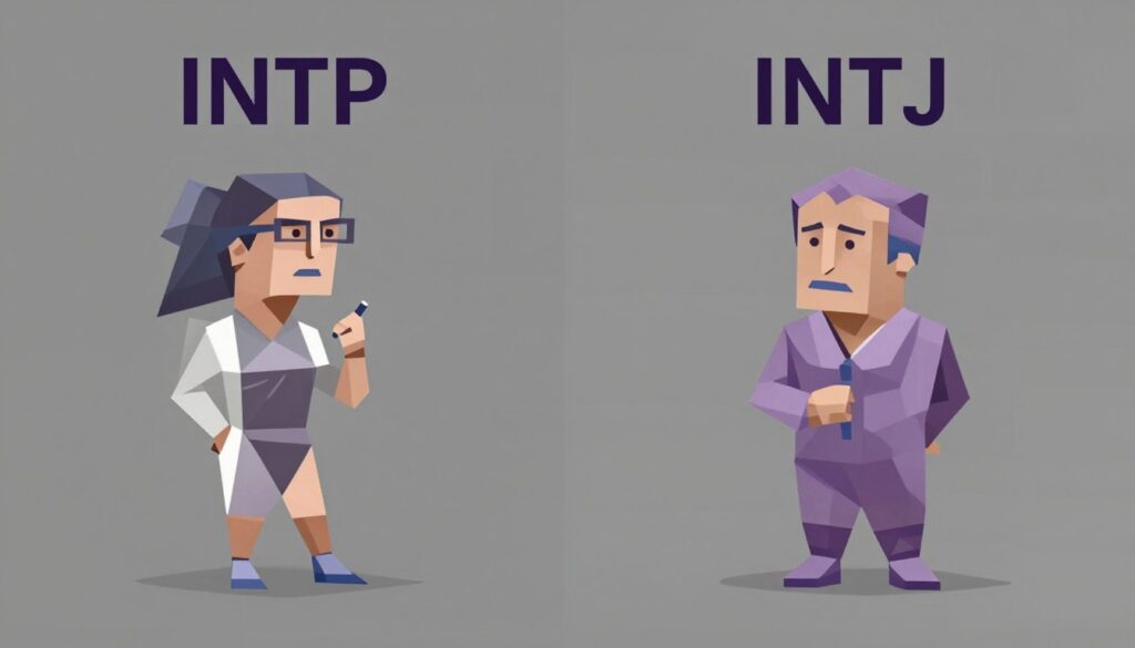 INTPとINTJの違いを対比的に示すイメージ