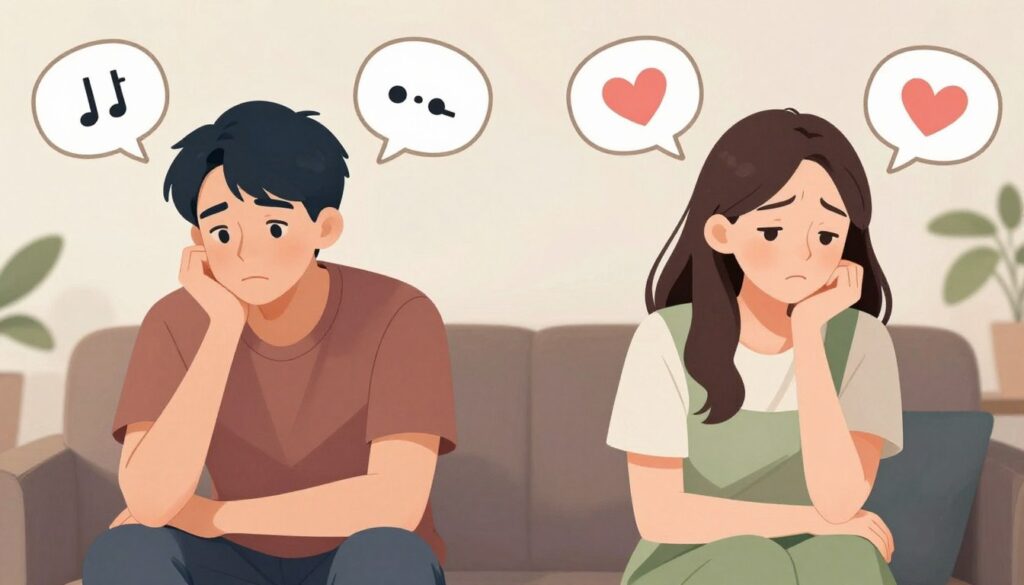 INTJとINFPがコミュニケーションの違いで戸惑っている様子を表現