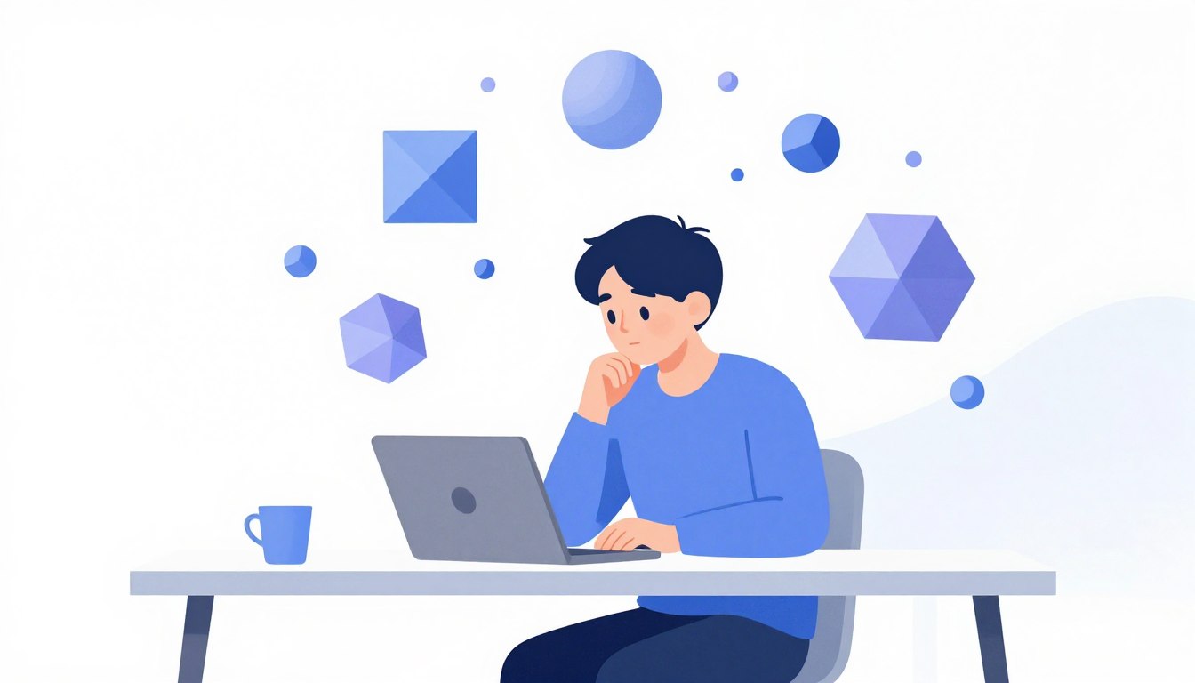 INTP-A型論理学者タイプの特徴を表現した思考する人物のイラスト