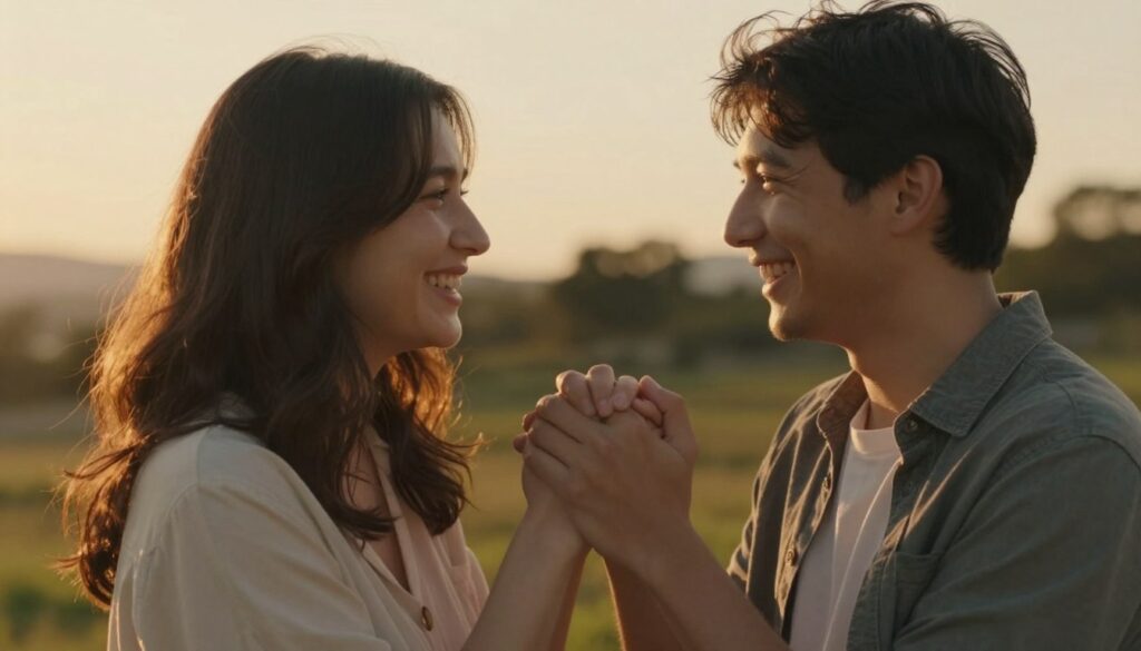 INTJとINFPのカップルが困難を乗り越えて幸せそうにしている様子