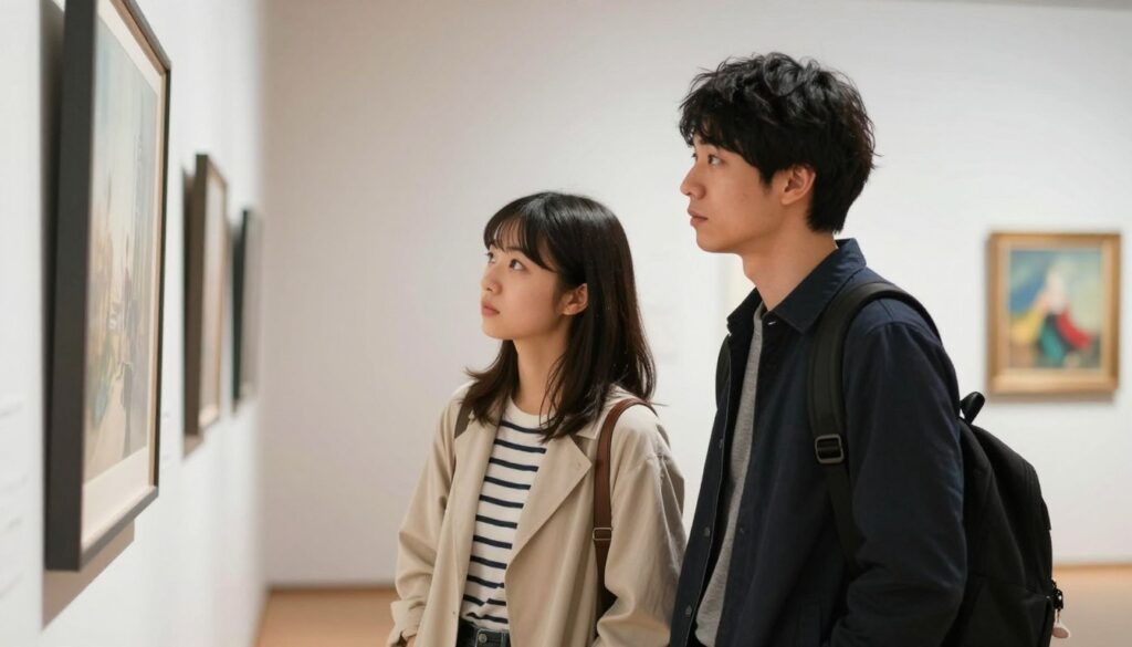 カップルが博物館でデートしているイメージ