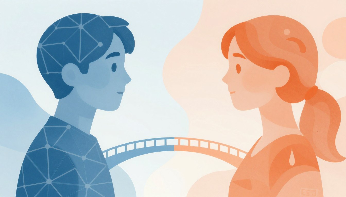 INTPとESFJの相性イメージ - 対照的な2つの性格タイプが向き合う様子