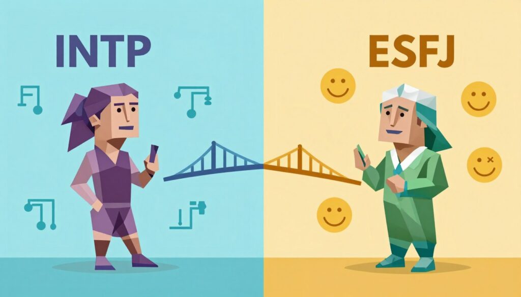 INTPとESFJの相性を示す対比図