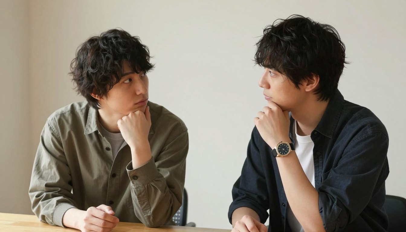 INTPとINTJの相性を示す二人が向き合って対話している様子