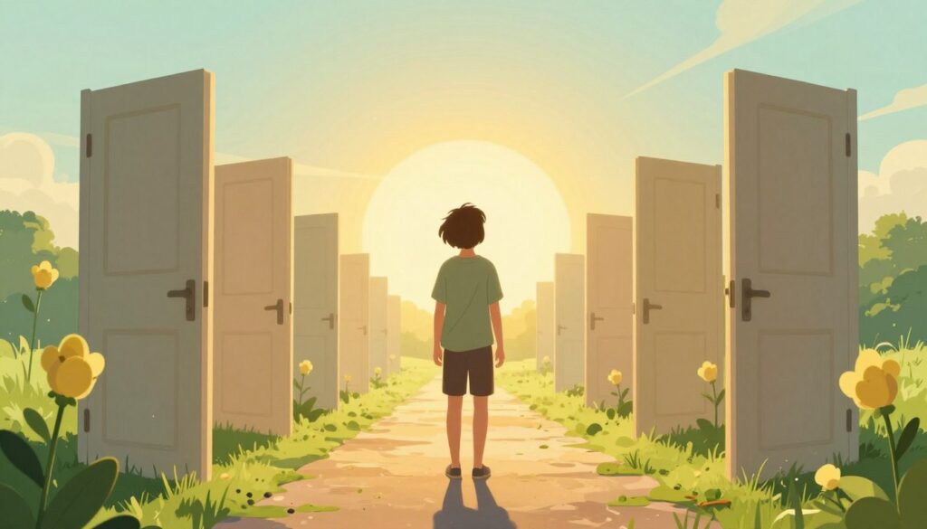 希望に満ちた未来を見つめる人のイラスト