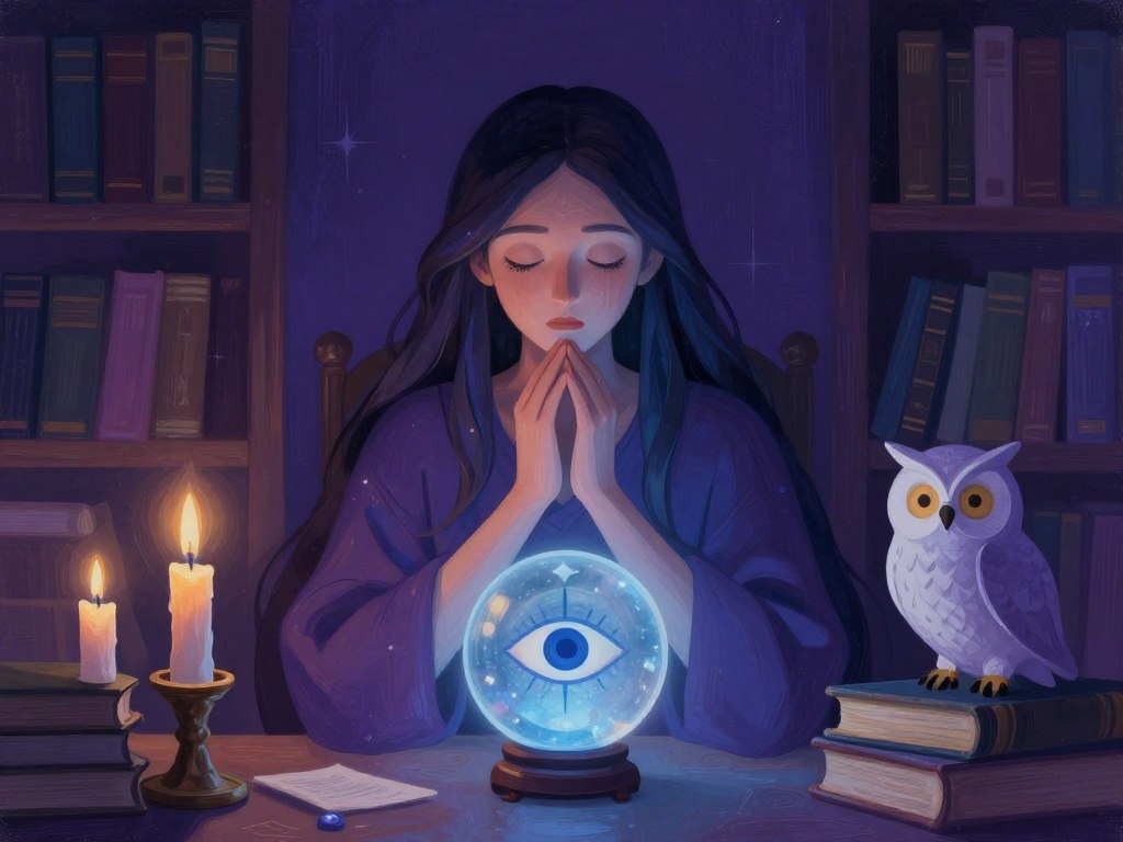 infjタイプの深い洞察力と神秘的な雰囲気を表現したイラスト