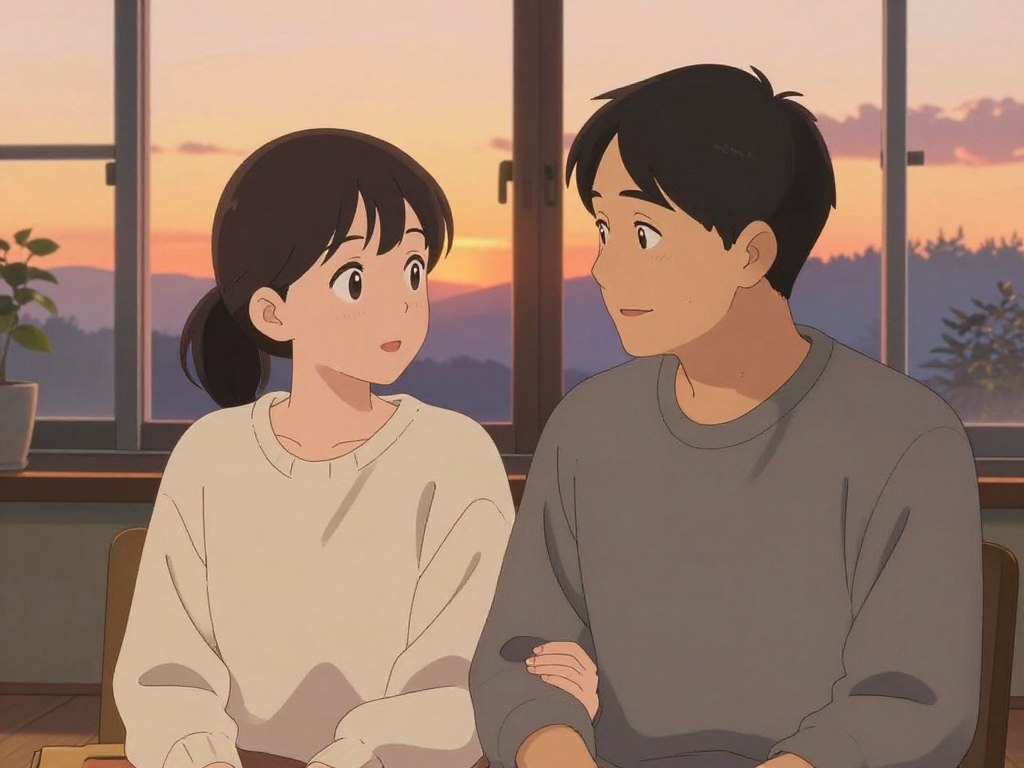 INTPとINFJの長年のカップルが穏やかに微笑み合っている様子