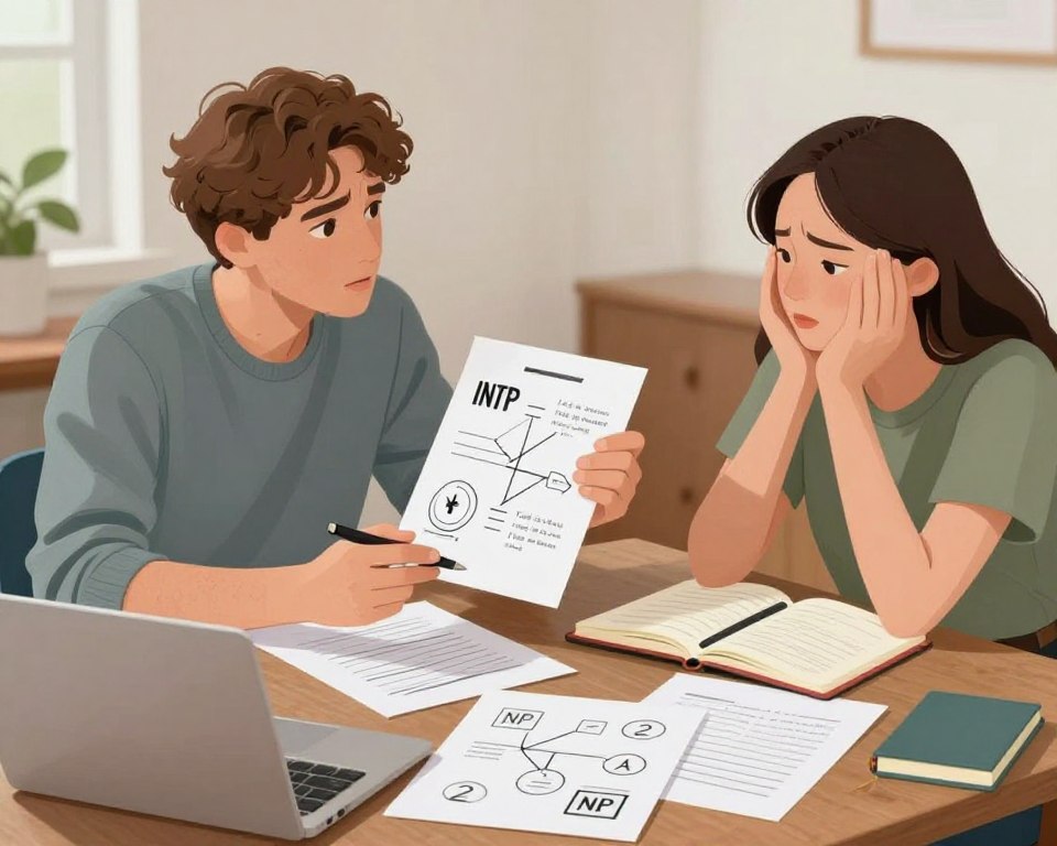 INTPがENFJに論理的視点を提供する様子
