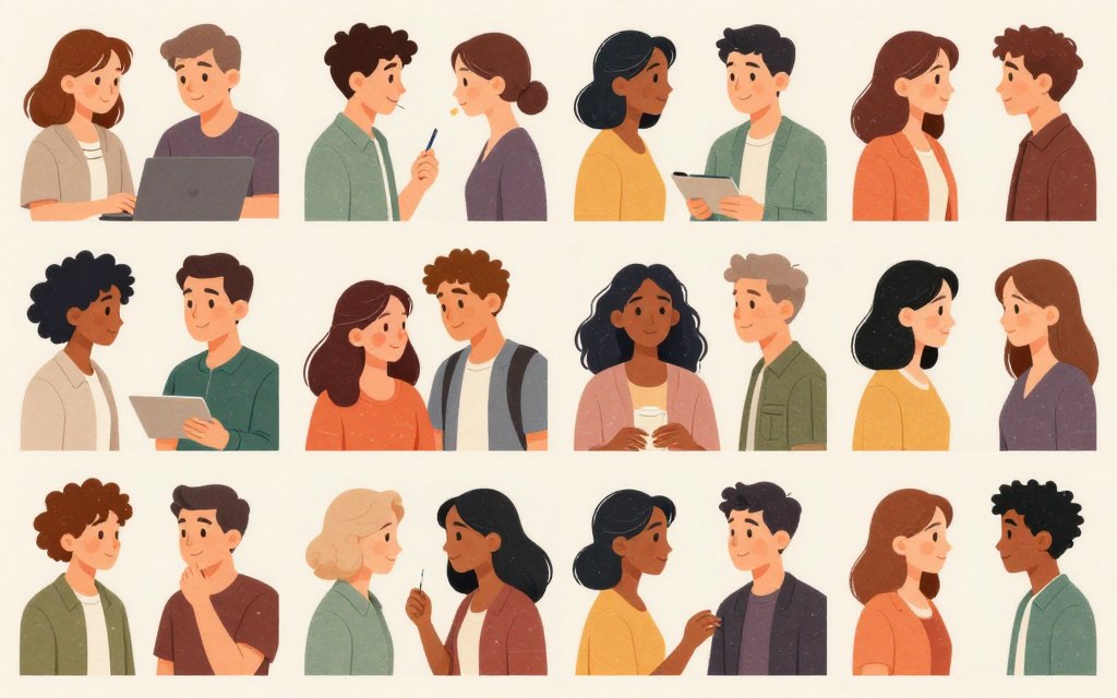 様々なINTPとENFJカップルの実例を表現したコラージュ