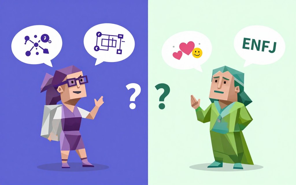 INTPとENFJのコミュニケーションスタイルの違いを示すイラスト