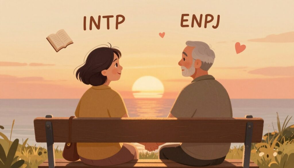 INTPとENFJの長期的な関係を表現したイラスト