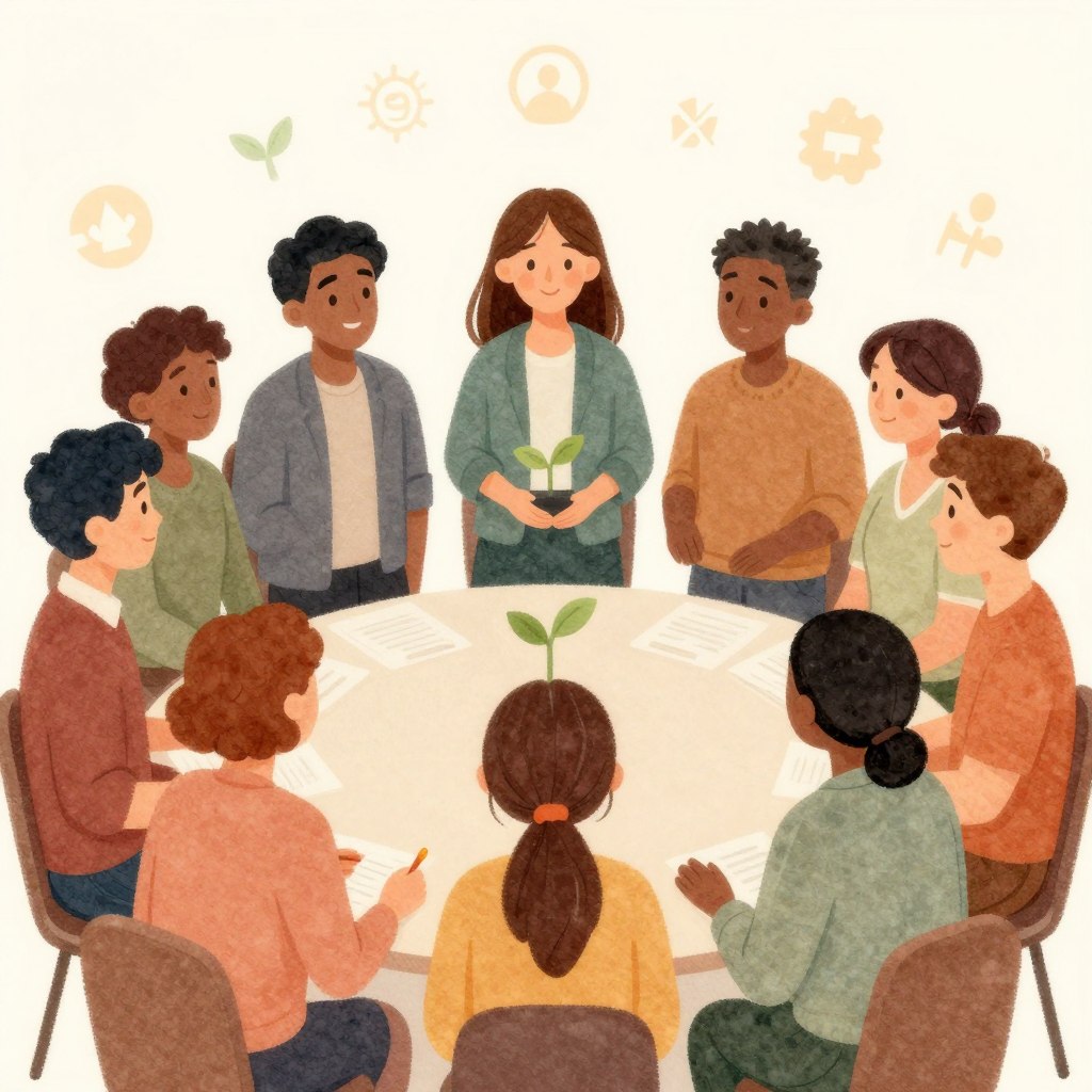 enfjのリーダーシップを象徴する温かいチームワークのイメージ