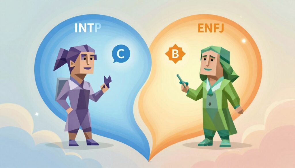 INTPとENFJの調和を表現した総括イラスト
