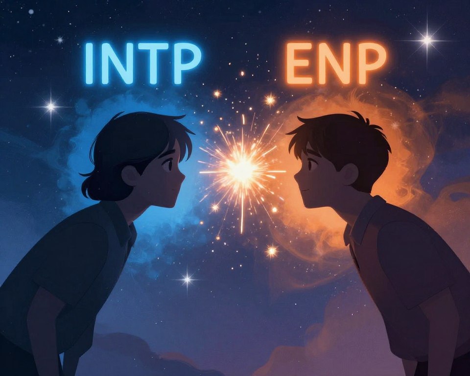 INTPとENFJの初期の恋愛段階を表現したイラスト