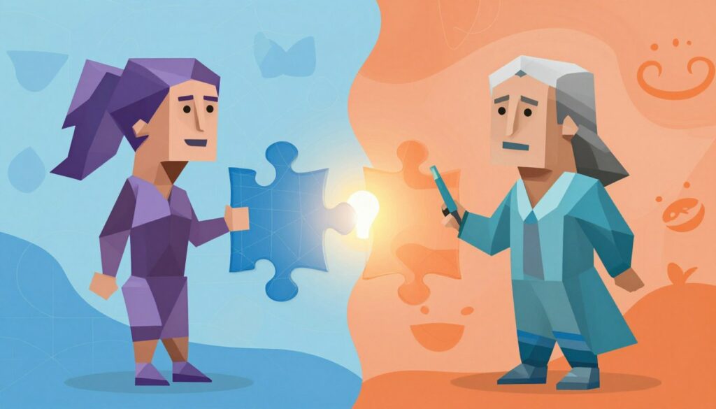 INTPとENFJの相互補完的な関係性を表現したイラスト